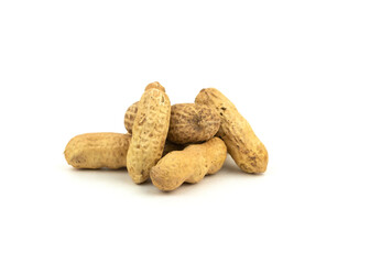 Peanuts in shell isolated on white background. Heap of peanuts