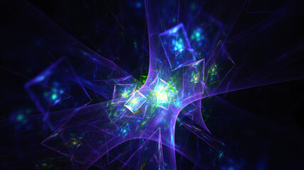 Abstract background, smooth multicolored lines on a black background.