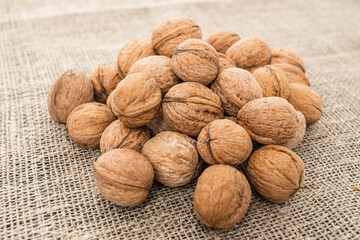 Close up view of walnuts on tabletop