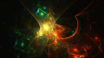 Abstract background, smooth multicolored lines on a black background.