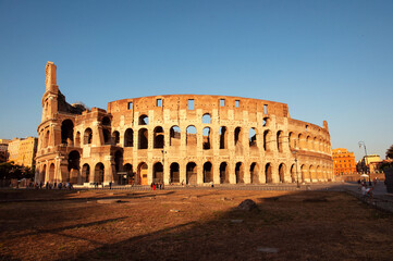 Naklejka premium Colosseum golden hour, Rome tourism