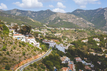 Fototapeta na wymiar Panoramic view of the white washed town Mijas in Costa Del Sol, Andalusia, Spain.