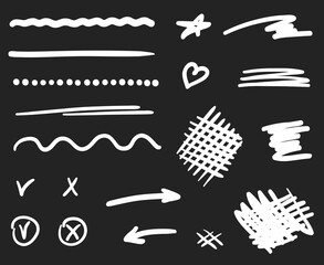 Hand drawn doodles. Abstract decorative lines. Hand drawn underlines. Elements are drawn in a linear style. Hatching. Black and white illustration