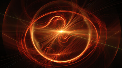 Abstract background, smooth multicolored lines on a black background.