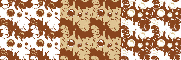 Chocolate with milk. Seamless pattern with specific liquid. Hot refreshing drink. 