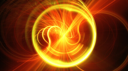 Abstract background, smooth multicolored lines on a black background.