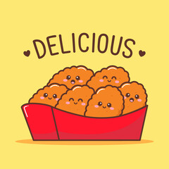 cute chicken nuggets with different expression