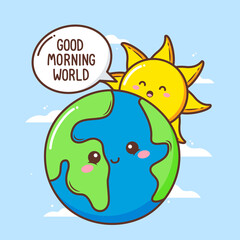 cute sun say good morning to cute earth
