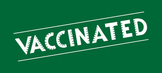 Naklejka premium Handwritten word VACCINATED, isolated vector text. The strokes in the letters look like the division of a syringe. Inscription means: i got my vaccine for covid-19. Graphic print, t-shirt, sticker.