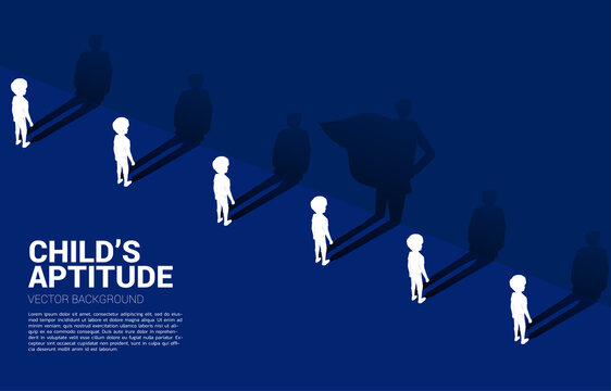 One of Silhouette of children with his shadow of super human. Concept of children aptitude and power inside. - Powered by Adobe