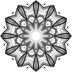 Beautiful and elegant monochromatic symmetrical mandala designs on solid sheet of wallpaper. Concept of home decor and interior designing.