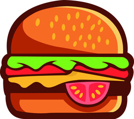 Hamburger on white cartoon style vector illustration