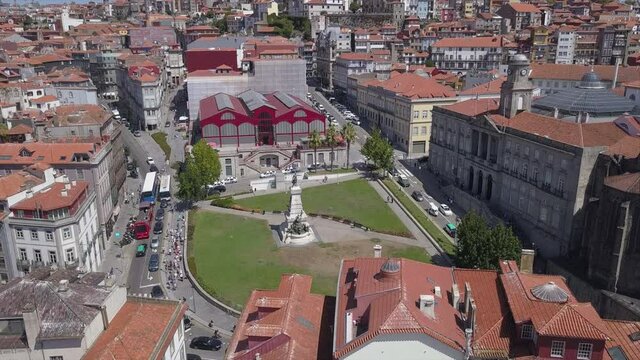 day time porto famous prince henry the navigator monument aerial panorama 4k portugal