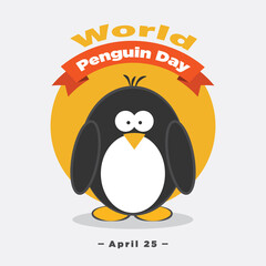 World Penguin Day poster banner, 25 April, cute little penguin bird illustration vector