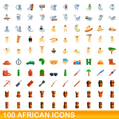 100 african icons set. Cartoon illustration of 100 african icons vector set isolated on white background