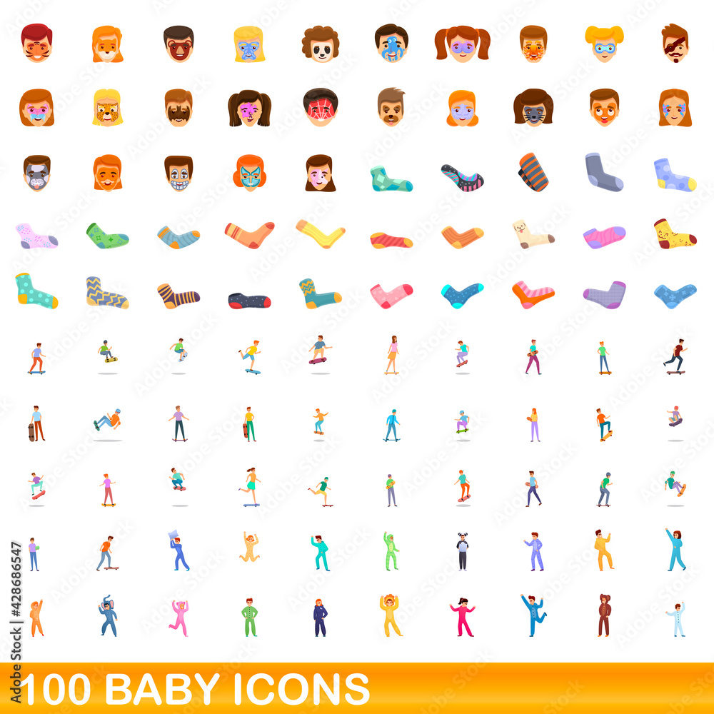 Wall mural 100 baby icons set. Cartoon illustration of 100 baby icons vector set isolated on white background