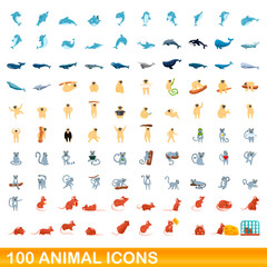 100 animal icons set. Cartoon illustration of 100 animal icons vector set isolated on white background
