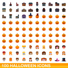 100 halloween icons set. Cartoon illustration of 100 halloween icons vector set isolated on white background