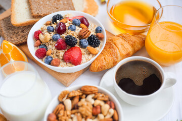 Healthy breakfast on table