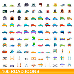 100 road icons set. Cartoon illustration of 100 road icons vector set isolated on white background