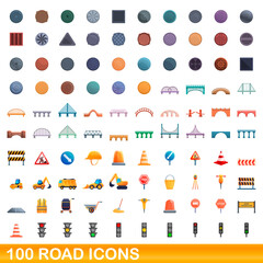 100 road icons set. Cartoon illustration of 100 road icons vector set isolated on white background
