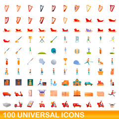 100 universal icons set. Cartoon illustration of 100 universal icons vector set isolated on white background