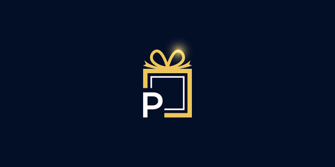 Letter p gift logo vector template download modern square design with luxury light effect