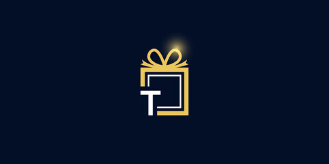 Letter t gift logo vector template download modern square design with luxury light effect