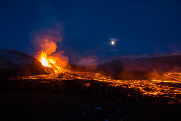 The eruption site of Geldingadalir in Fagradalsfjall mountain on Reykjanes in Iceland