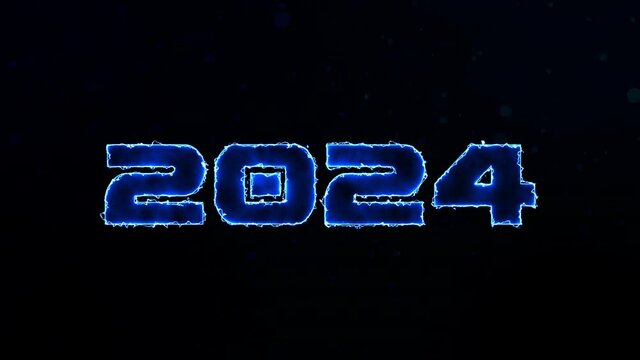 Two thousand twenty-four new year numeric number animation. Lighting effects title animation. Electric lighting energy animation. Black background title animation. 4k video.