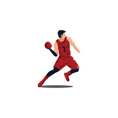 Fototapeta premium man throwing the ball on basket ball game - illustrations of basket ball player throw the ball - basket ball player cartoon isolated on white