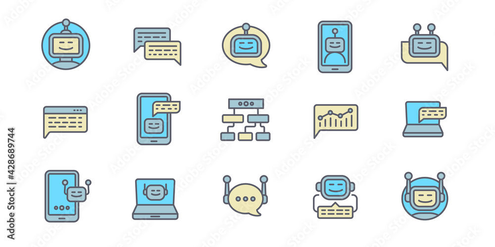 Poster chatbot icons set. outline set of chatbot vector icons for web design isolated on white background
