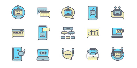 Chatbot icons set. Outline set of chatbot vector icons for web design isolated on white background