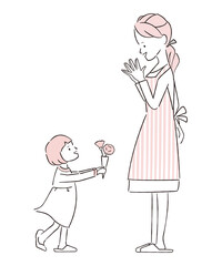 手描き1color ママ大好き　ママにカーネーションあげる　母の日