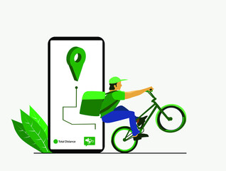 Courier fast delivery service by bicycle. Courier delivers food order, document and small packaging. Service using mobile app. Online package tracking.
- 428691117