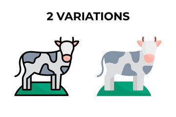 Vector illustration of cow icon. Cow animal with 2 variations flat and lineal color