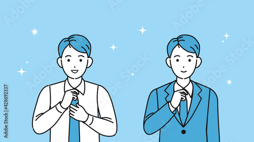 ネクイタイを締める若い男性 身だしなみ 会社員 上半身 イラスト素材 Wall Mural Senryu
