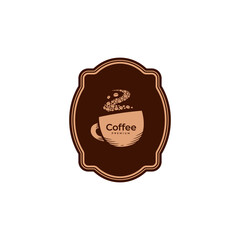 Hot Coffee mug badge logo icon in vintage classic simple style