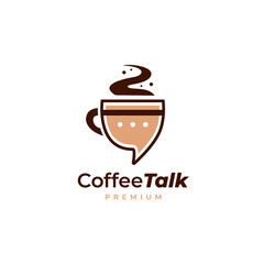 Fun coffee talk logo in mug shape and chat message bubble icon illustration