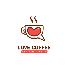 Love coffee talk logo, lovely cute coffee mug cup chat logo icon