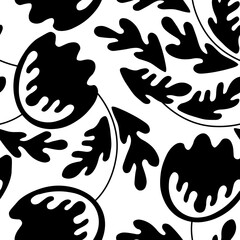 Seamless black and white pattern based on traditional folk art ornaments. Modern floral flowers background. Scandinavian style. Sweden nordic style. Vector illustration. Simple minimalistic pattern