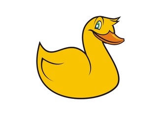 Yellow duck. Simple flat illustration with black outline.