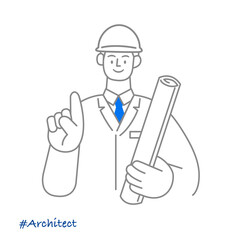職業イラスト／Architect／図面を持つヘルメットと作業服の建設土木関係
