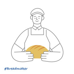 職業イラスト／Breadmaker／パンを持つ男性パン職人