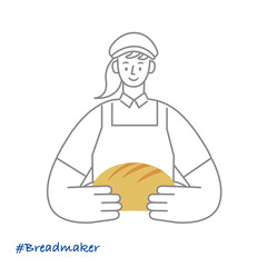 職業イラスト／Breadmaker／パンを持つ女性パン職人