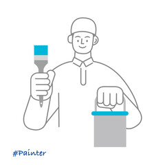 職業イラスト／Painter／塗装職人／ペンキ塗装する男性