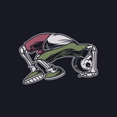 vintage t shirt design skull in back bridge pose break dance illustration