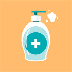 Liquid soap bottle vector, clean hand washing bottle of soap for antibacterial and virus protection on orange background