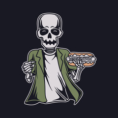 vintage t shirt design skull hot dog illustration