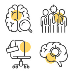 Set of outline icons for recruitment campaign in office. Hiring process, head hunting linear collection. Editable stroke. 